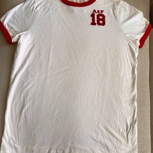 Abercrombie & Fitch White Short Sleeve Ringer Tee with Red Accents
